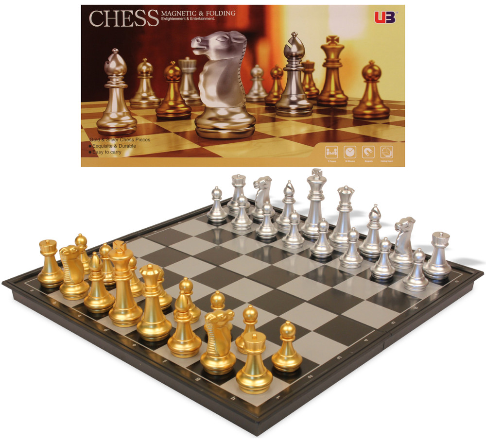 The Chess Store Gold & Silver Folding Magnetic Travel Chess Set - 14"