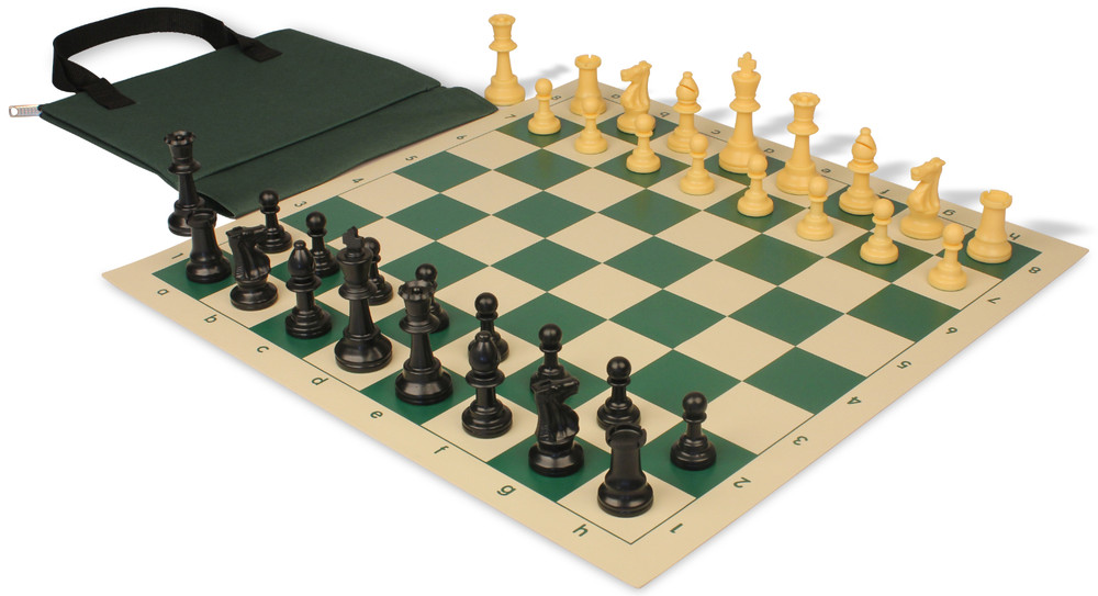 Standard Club Carry-All Plastic Chess Set Black & Camel Pieces