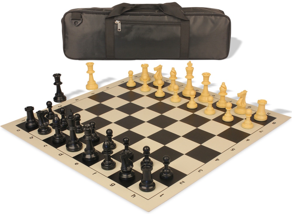 Standard Club Carry-All Plastic Chess Set Black & Camel Pieces