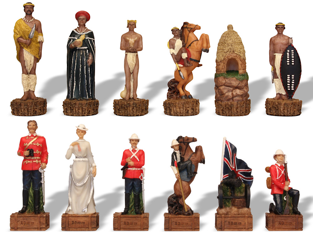 British & Zulu Hand Painted Theme Chess Set