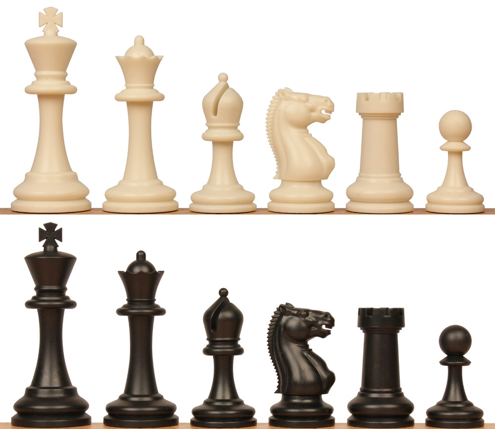 Master Series Triple Weighted Plastic Chess Set Black & Ivory Pieces - 3.75" King