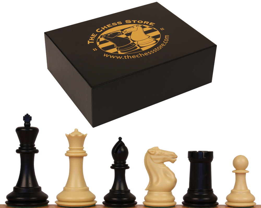 The Chess Store Conqueror Tournament Size Triple Plastic Chess Pieces Black & Camel with Extra Queens & Box - 3.75" King