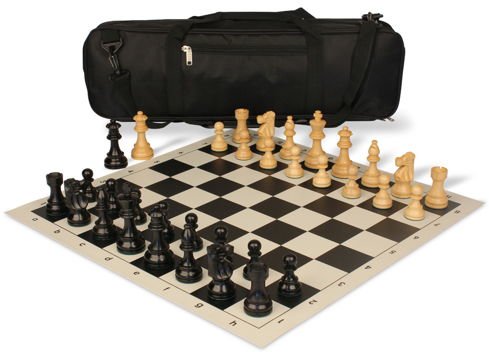 French Lardy Carry-All Chess Set Ebonized & Boxwood Pieces
