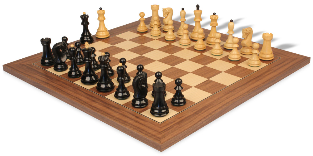 Zagreb Series Chess Set Ebonized & Boxwood Pieces with Deluxe Walnut Board - 3.25" King