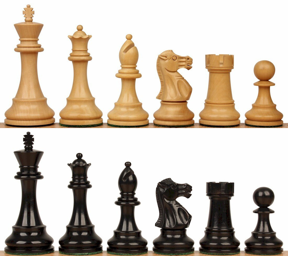 British Staunton Chess Set Ebonized & Boxwood Pieces - 3.5" King