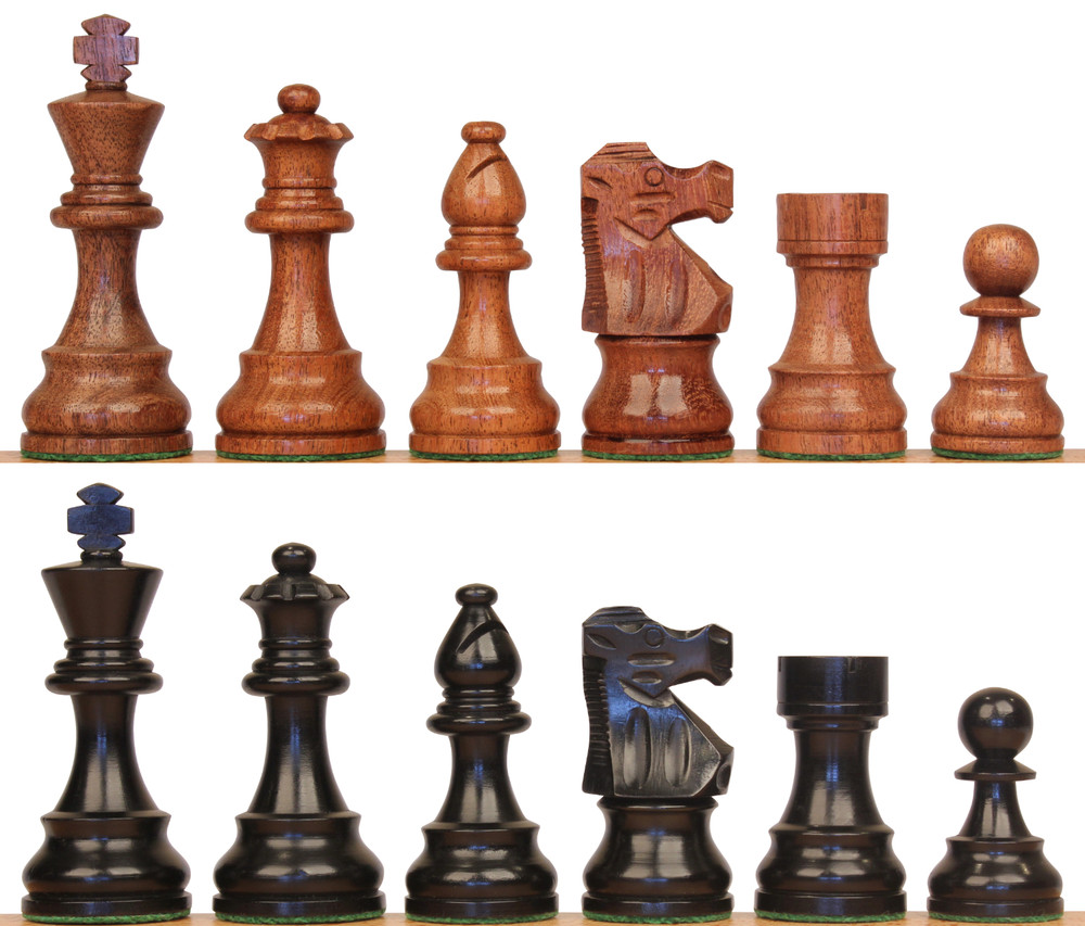 French Lardy Staunton Chess Set with Ebonized & Acacia Wood Pieces - 3.75" King