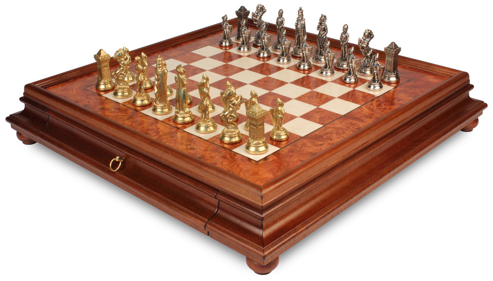 Mary Stuart Queen of Scots Hand Painted Theme Metal Chess Set with Elm Burl Chess Case