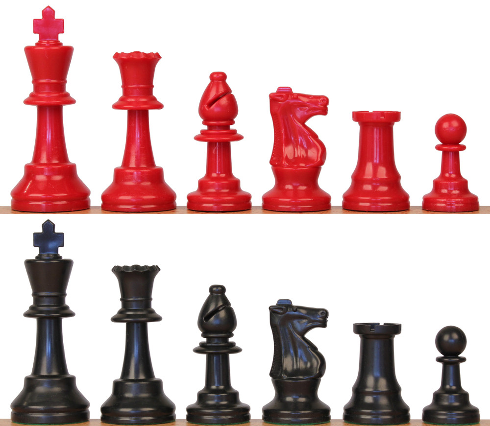 Standard Club Plastic Chess Set Black & Red Pieces 3.75" King