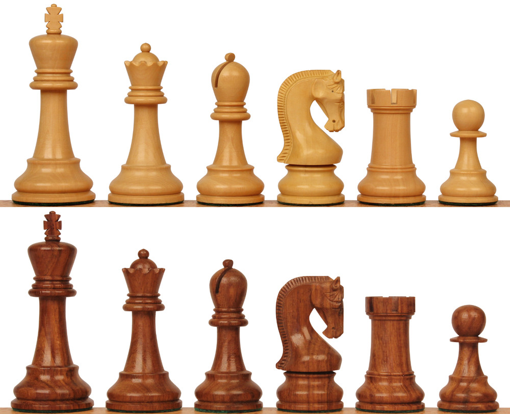 Leningrad Staunton Chess Set with Golden Rosewood & Boxwood Pieces - 4" King