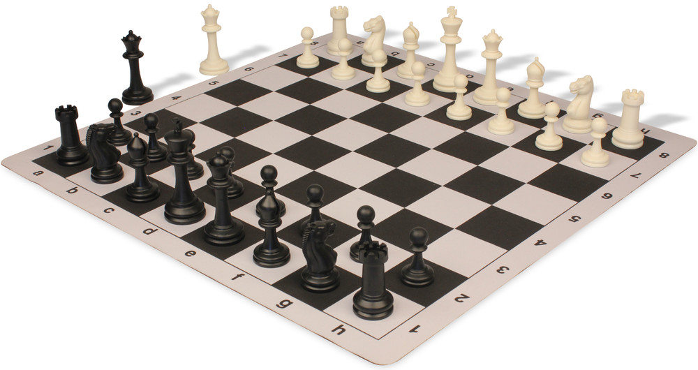 Master Series Plastic Chess Set Black & Ivory Pieces with Lightweight Floppy Board - Black