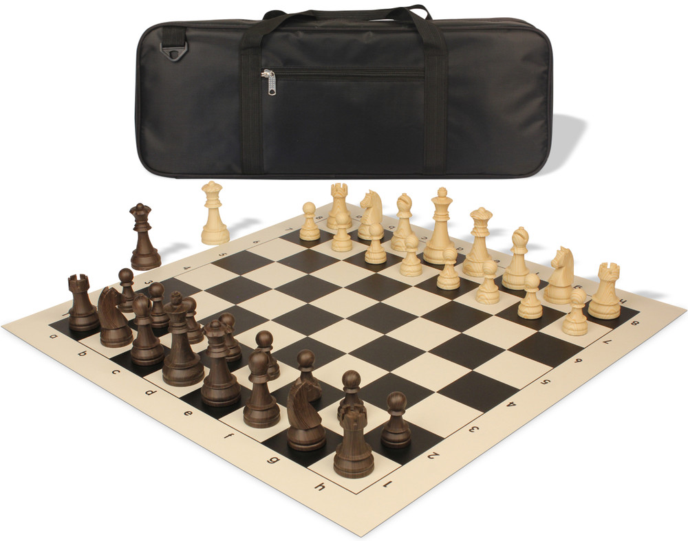 German Knight Deluxe Carry-All Plastic Chess Set Wood Grain Pieces