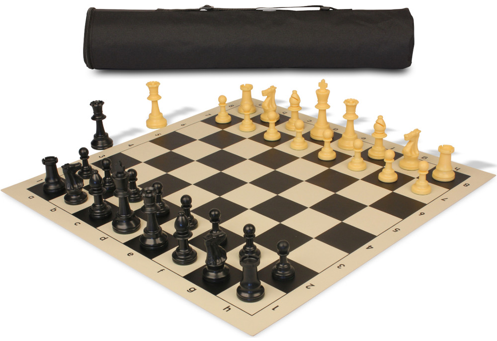 Archer's Bag Standard Club Plastic Chess Set Black & Camel Pieces