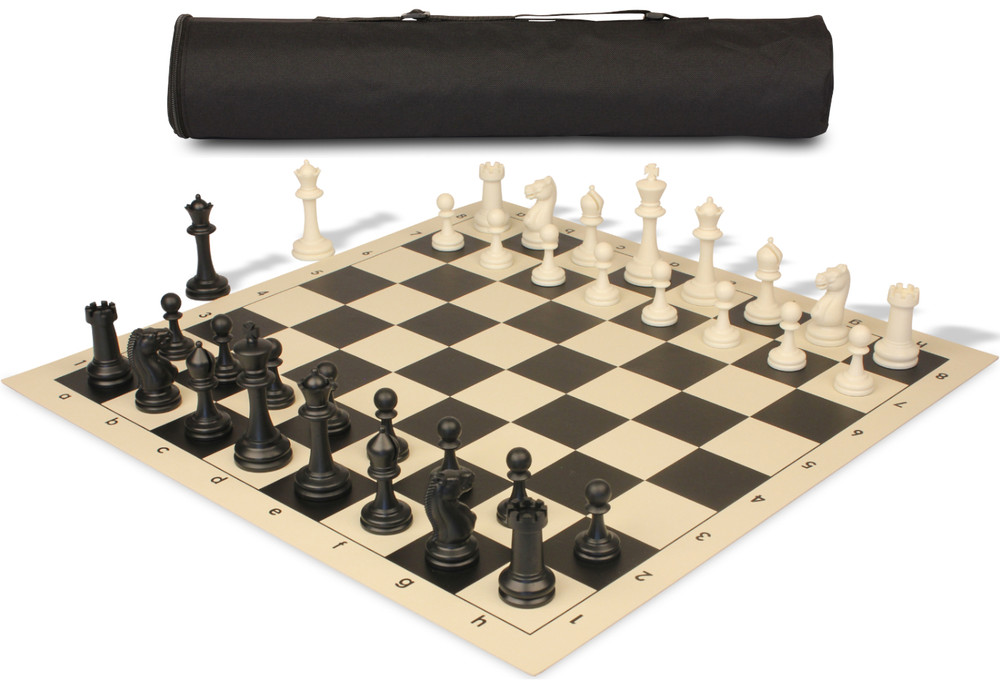 Archer's Bag Master Series Triple Weighted Plastic Chess Set Black & Ivory Pieces - Black