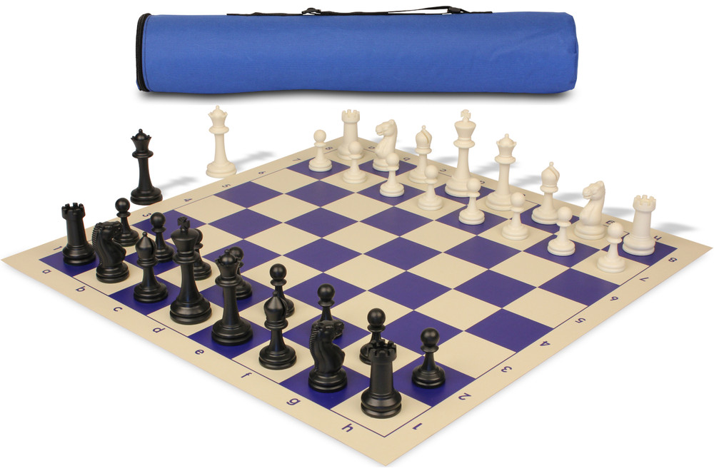 Archer's Bag Master Series Plastic Chess Set Black & Ivory Pieces - Blue