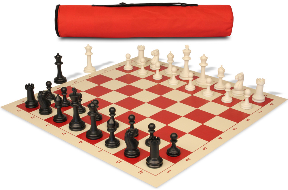 Archer's Bag Master Series Plastic Chess Set Black & Ivory Pieces - Red