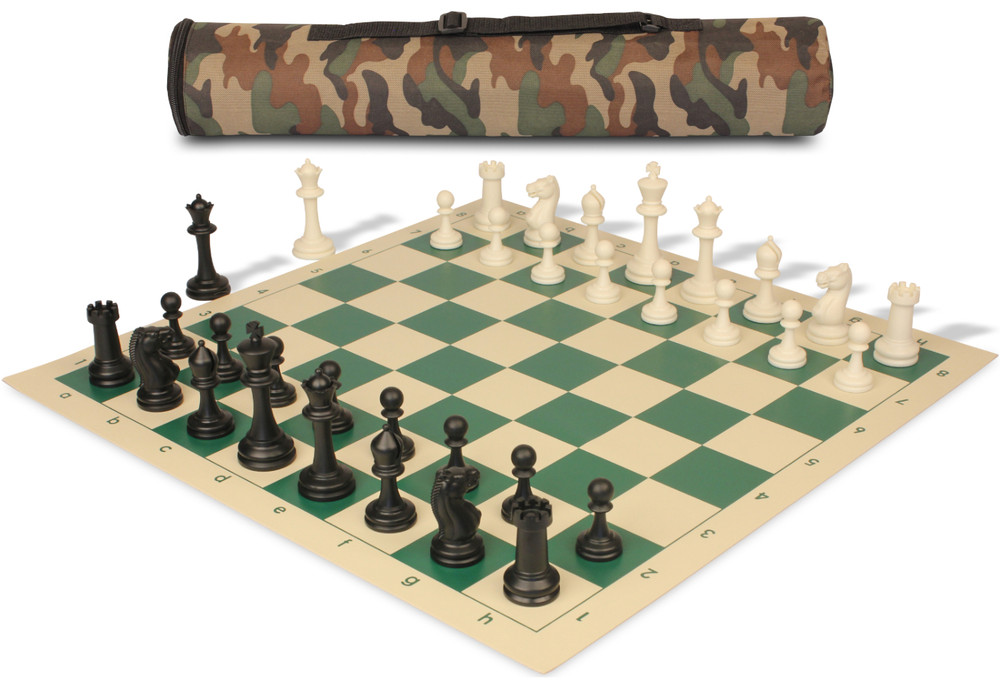 Archer's Bag Master Series Plastic Chess Set Black & Ivory Pieces - Camo