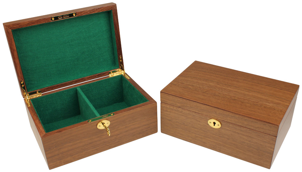 Classic Mahogany Chess Piece Box With Green Felt Lining- Medium