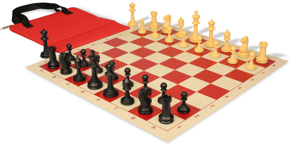 Master Series Easy-Carry Plastic Chess Set Black & Camel Pieces