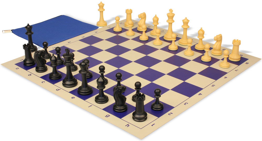 Master Series Plastic Chess Set - Black & Camel Pieces with Vinyl