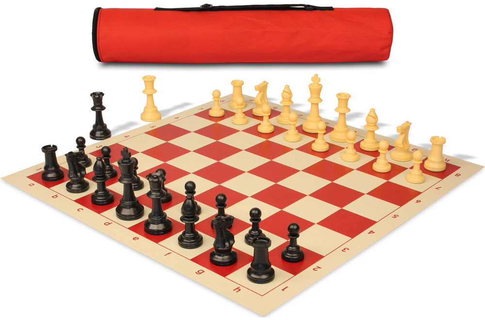 Archer's Bag Standard Club Plastic Chess Set Black & Camel Pieces