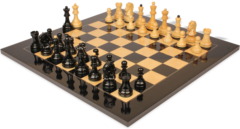 Dubrovnik Series Chess Set Ebony & Boxwood Pieces with Black & Ash Burl Board - 3.9" King