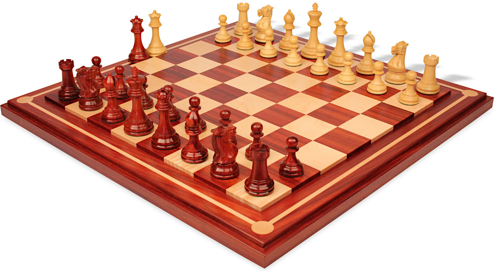 Old English Classic Chess Set Padauk & Boxwood Pieces with Mission Craft Padauk & Maple Board- 3.9" King
