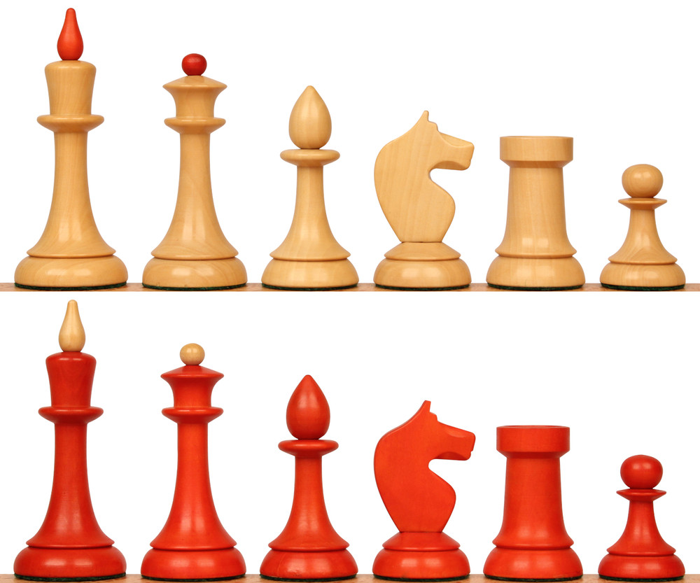 Queen's Gambit Series Final Game Chess Set with Crimson & Boxwood Pieces - 4" King