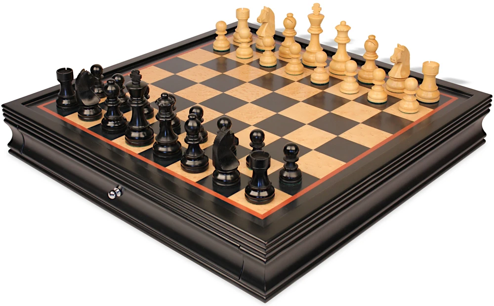 Zagreb Series Chess Set - Ebonized & Boxwood Pieces - Black