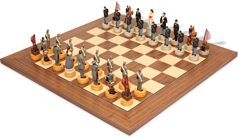 Civil War II Theme Chess Set with Walnut & Maple Deluxe Board
