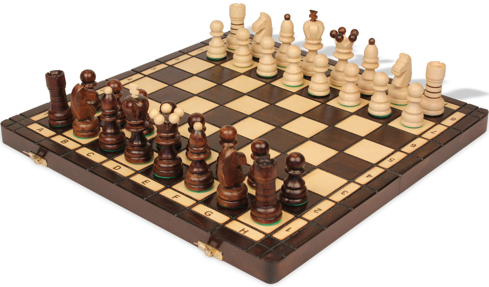 Large Pearl Traditional Folding Chess Set - Brown