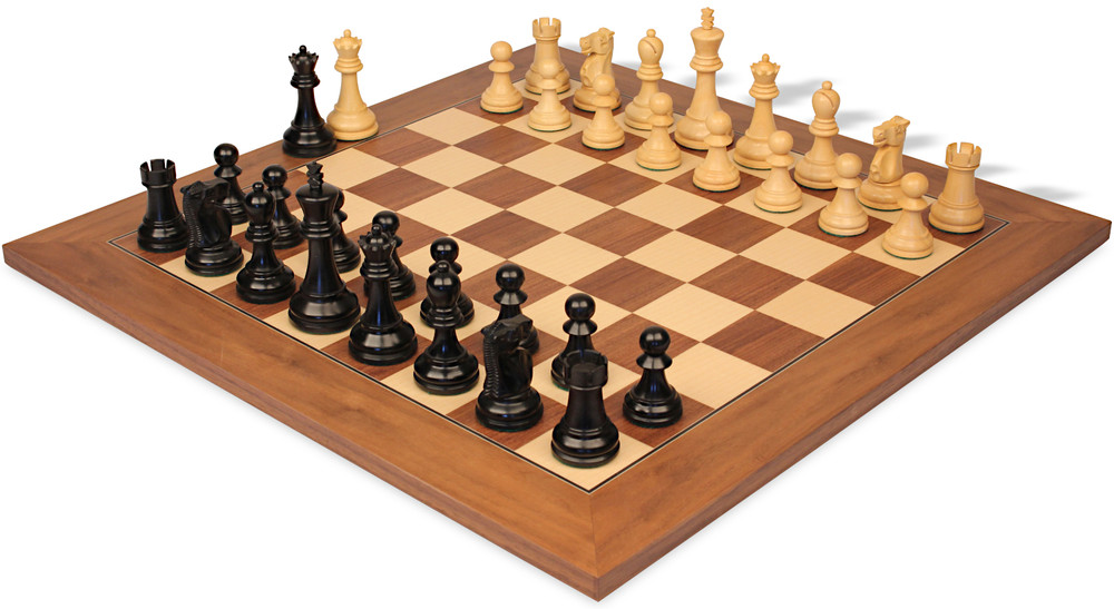 Reykjavik Series Chess Set Ebonized & Boxwood Pieces with Walnut & Maple Deluxe Board - 3.75" King