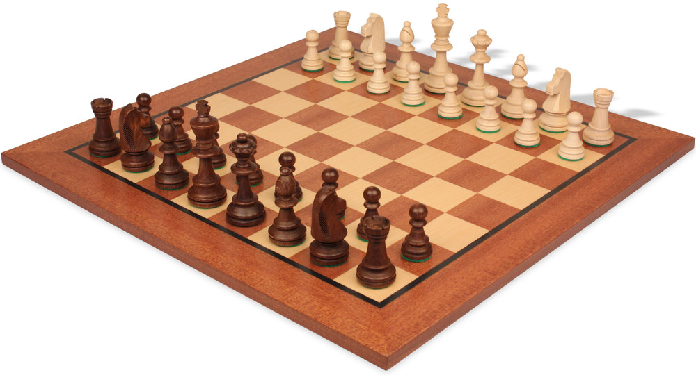 Traditional Staunton Chess Set Walnut Stained & Natural Pieces with Classic Mahogany Board - 3.8" King