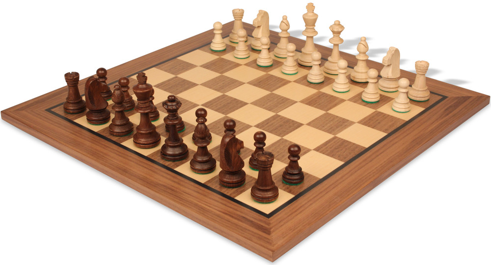 Traditional Staunton Chess Set Walnut Stained & Natural Pieces with Classic Walnut Board - 3.8" King