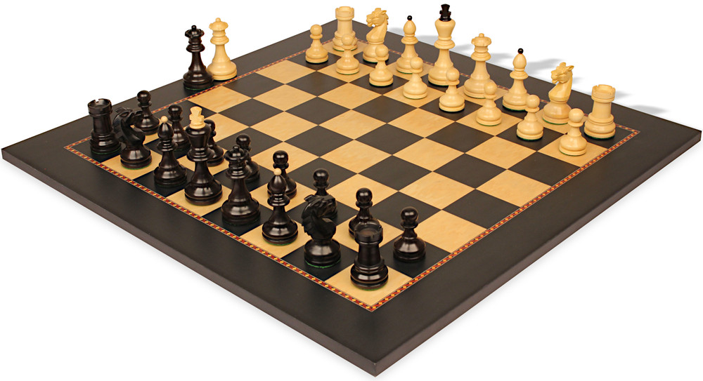 Bohemian Series Chess Set Ebonized & Boxwood Pieces with the Queen's Gambit Chess Board - 4" King