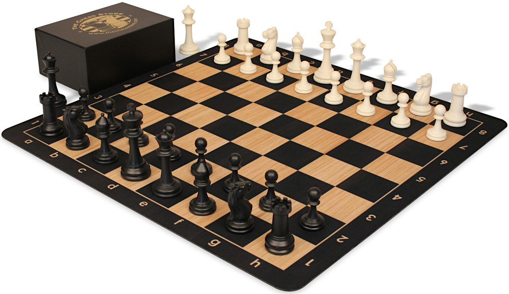 Master Series Triple Weighted Plastic Chess Set Black & Ivory