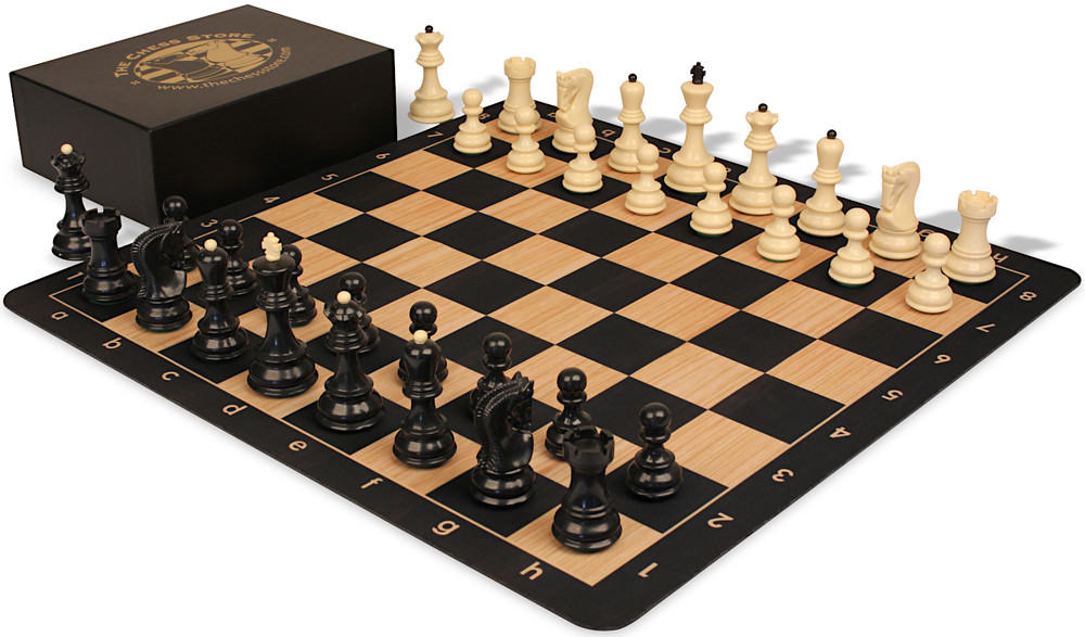 The Chess Store Zagreb Plastic Chess Set Black & Aged Ivory