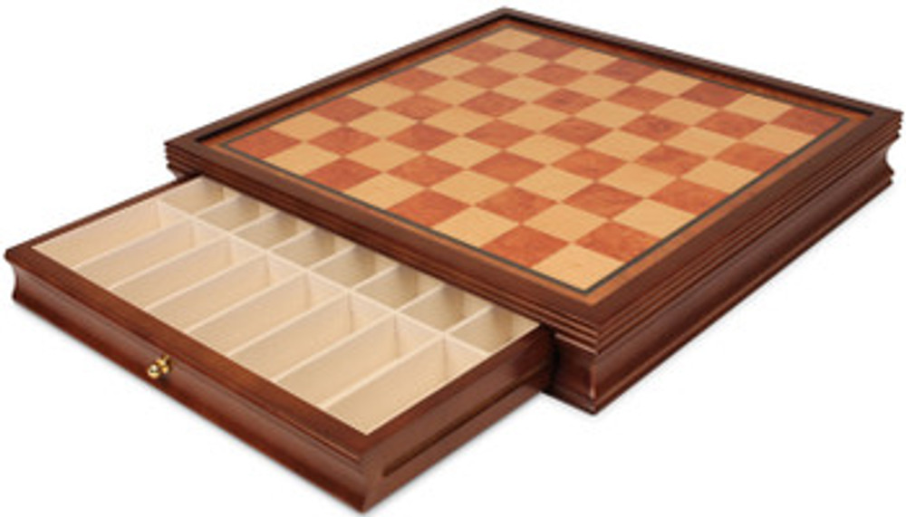 Imperfect Deluxe Two-Drawer Elm Burl & Bird's-Eye Maple Chess Case - 2" Squares