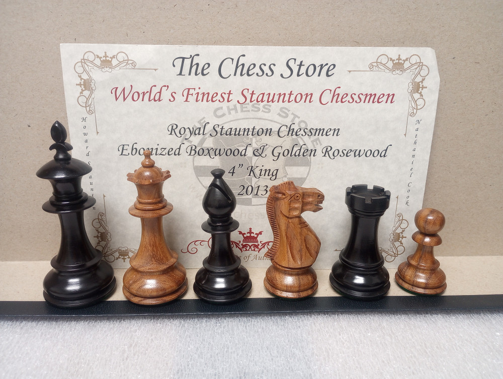 Discontinued Royal Staunton Chessmen with Ebonized and Golden Rosewood Pieces