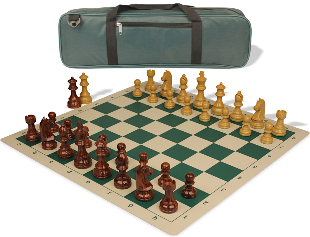 German Knight Carry-All Plastic Chess Set - Wood Grain Pieces with