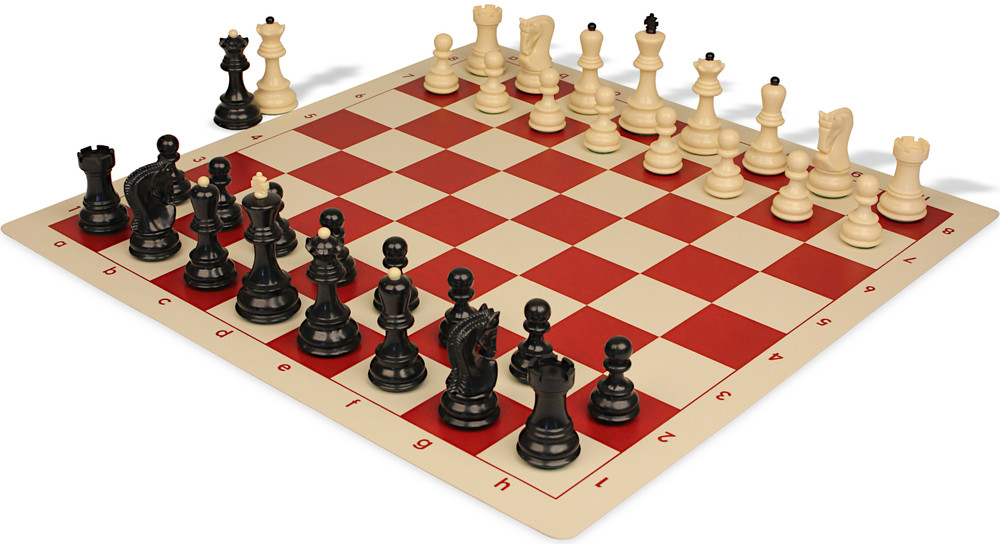 Zagreb Series Plastic Chess Set - Black & Ivory Pieces with Vinyl