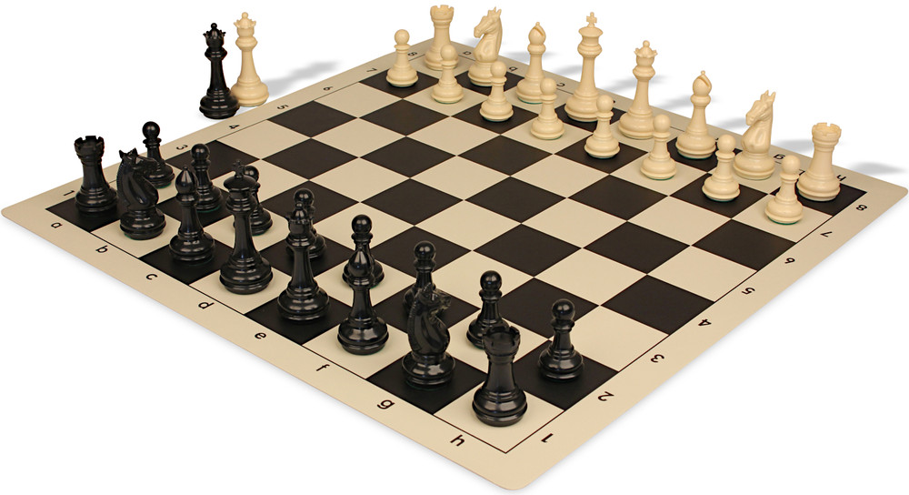 Khan's Stallion Plastic Chess Set - Black & Ivory Pieces with