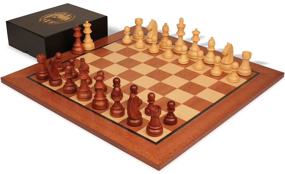 Tournament Standard Staunton Chess Set Walnut Stained & Natural Pieces with Classic Mahogany Board & Black Box - 3.75" King