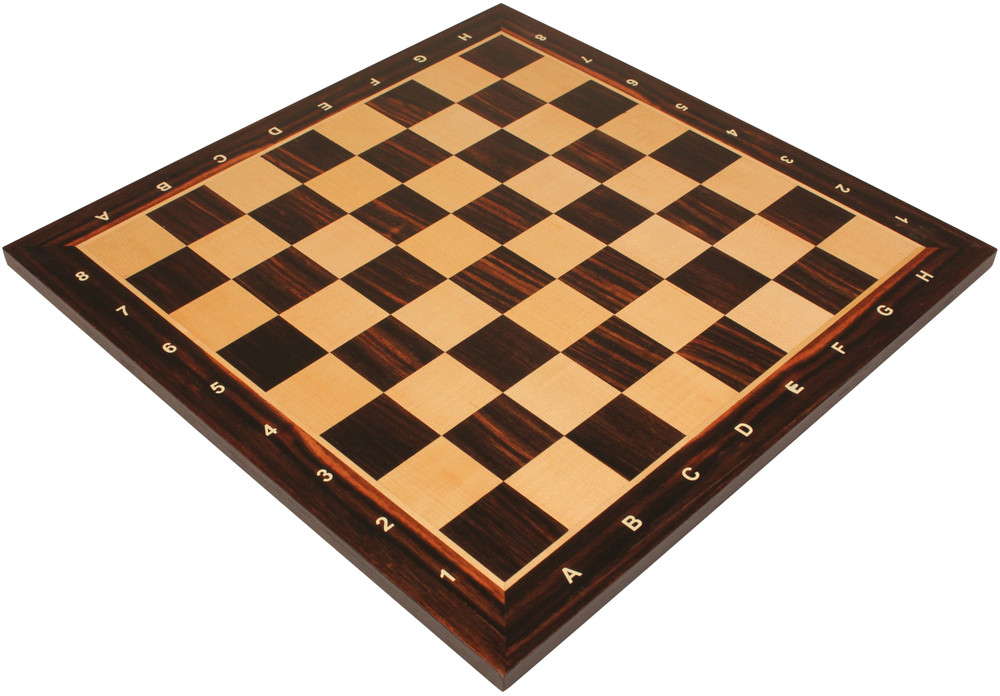 Standard Macassar Ebony & Maple Notated Chess Board - 1.75" Squares