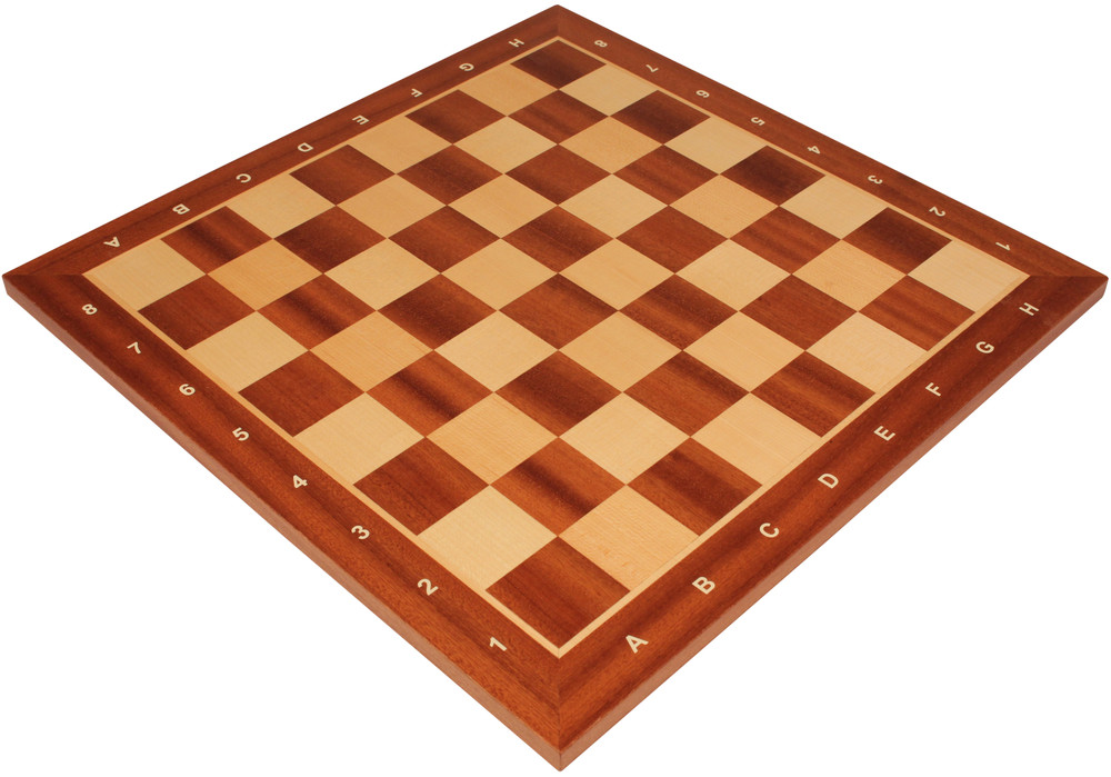 Standard Mahogany & Maple Notated Chess Board - 1.5" Squares