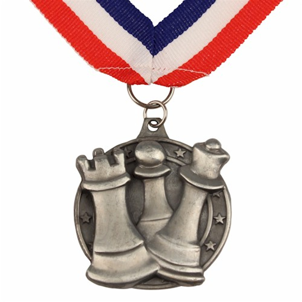 Chess Medal with Ribbon - Silver