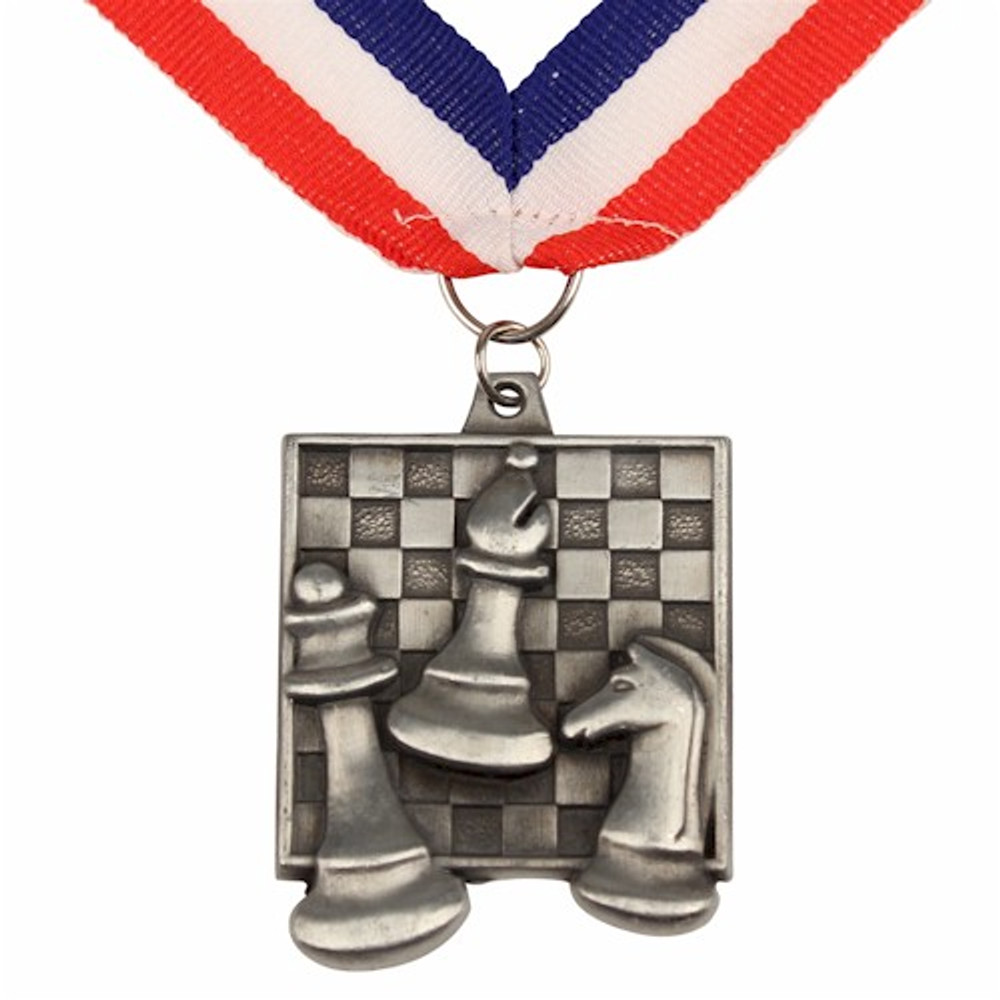 Chess Medal with Ribbon - Silver