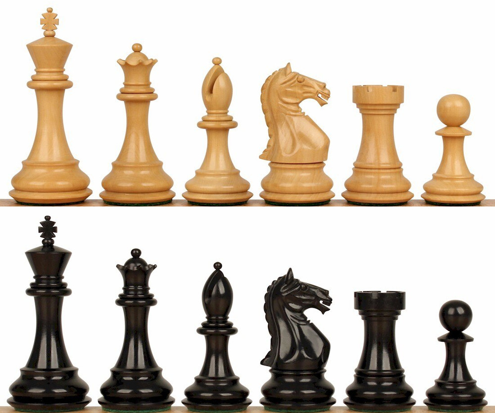 Imperfect Fierce Knight Staunton Chess Set with Ebonized & Boxwood Pieces - 3" King