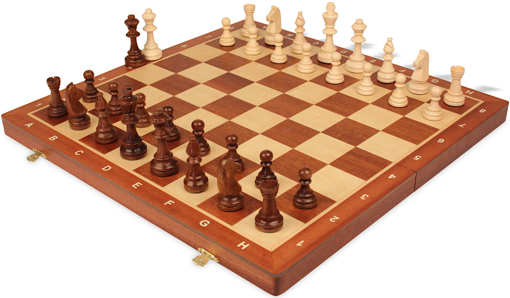 Mahogany & Maple Folding Chess Set  with Staunton Pieces - 3.75" King