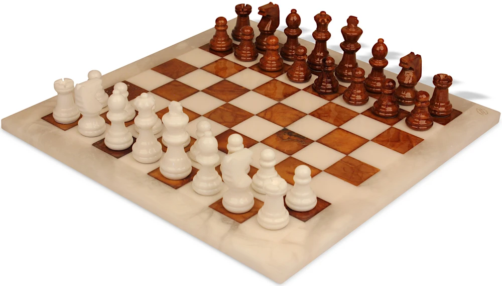 Scali Alabaster Chess Set - Brown & White - 15"