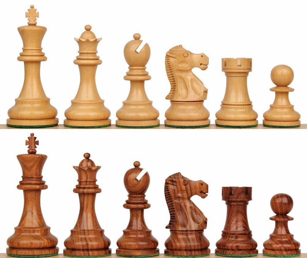 Deluxe Old Club Staunton Chess Set with Golden Rosewood & Boxwood Pieces - 3.25" King